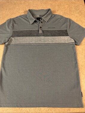 Marc Asher Men's Heather Gray Short-Sleeve Polo with Chest Stripe